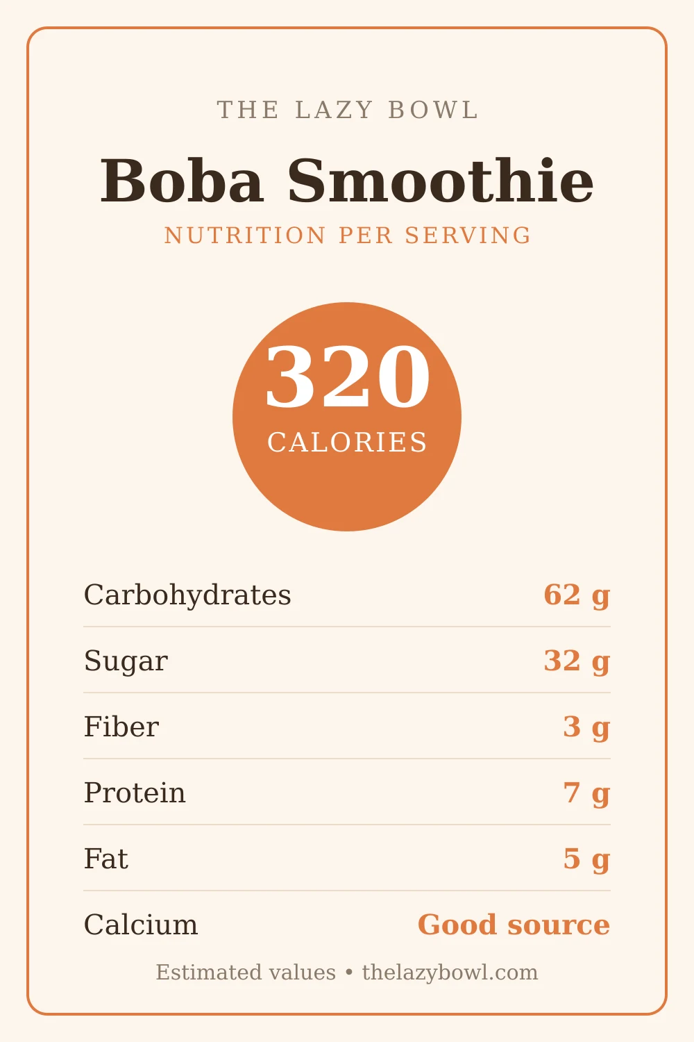 Boba smoothie nutrition facts per serving