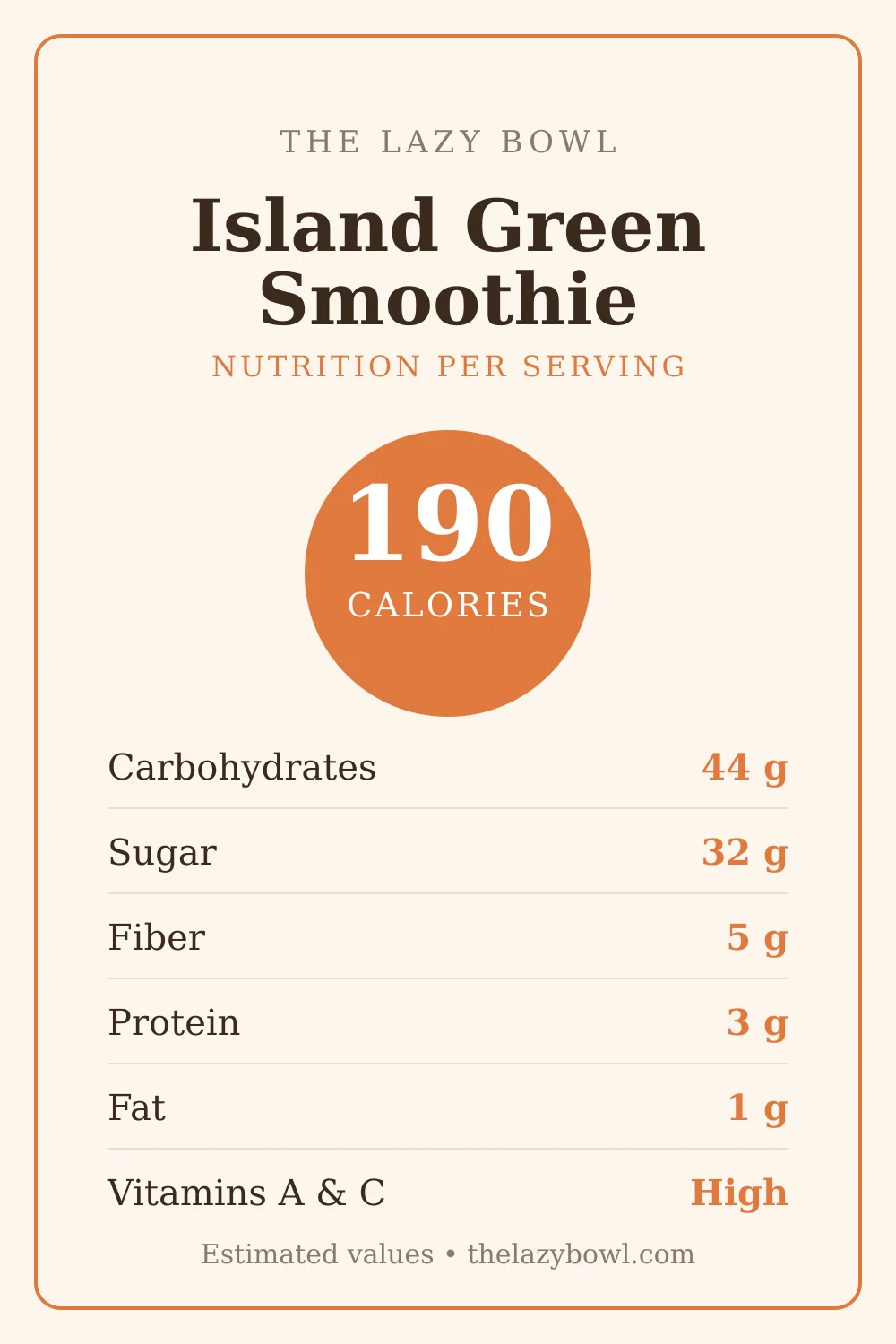 Island Green smoothie nutrition facts per serving